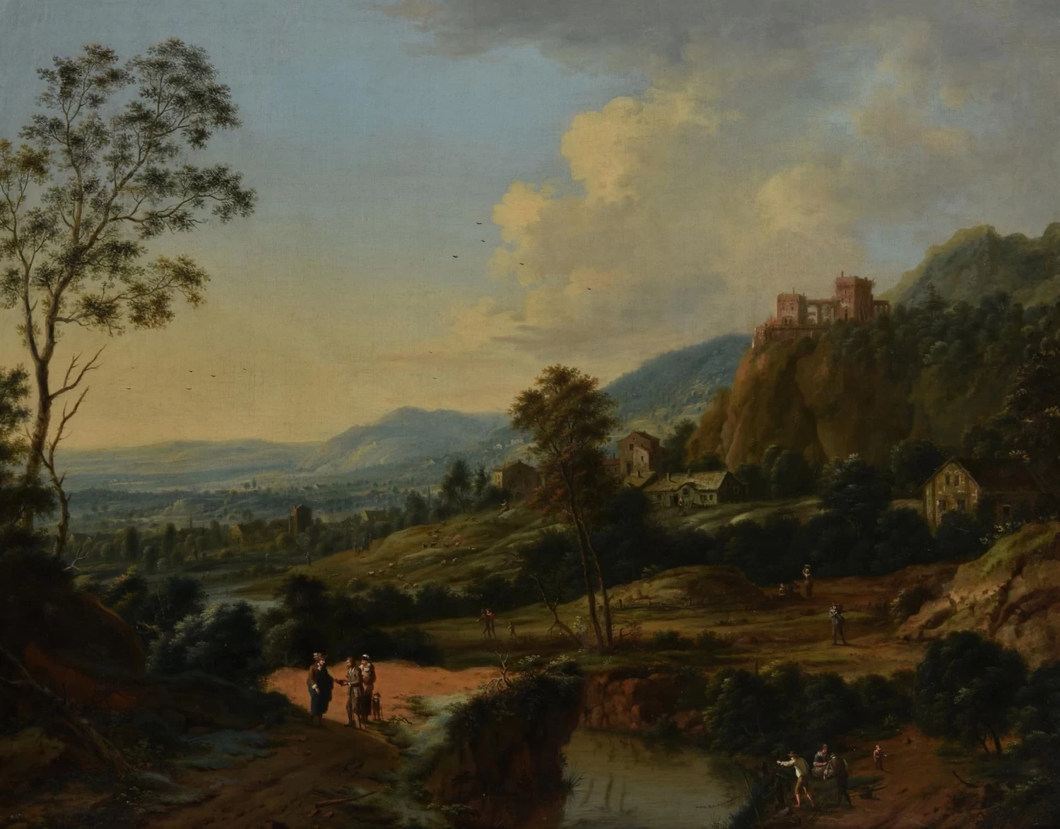Johann Christian Vollerdt - Gli abitanti di un villaggio in un paesaggio con castello